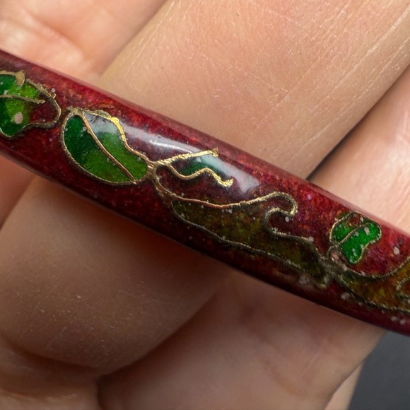 Vintage Red Cloisonné Floral Bangle Bracelet - Picture 3 of 8
